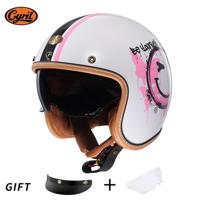 Retro 3/4 Open Face Half Motorcycle Helmet CYRIL B206 Lightweight Adult Vantage Jet Helmet for Men Women DOT ECE Approved