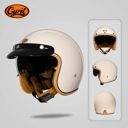 Retro 3/4 Open Face Half Motorcycle Helmet CYRIL B206 Lightweight Adult Vantage Jet Helmet for Men Women DOT ECE Approved