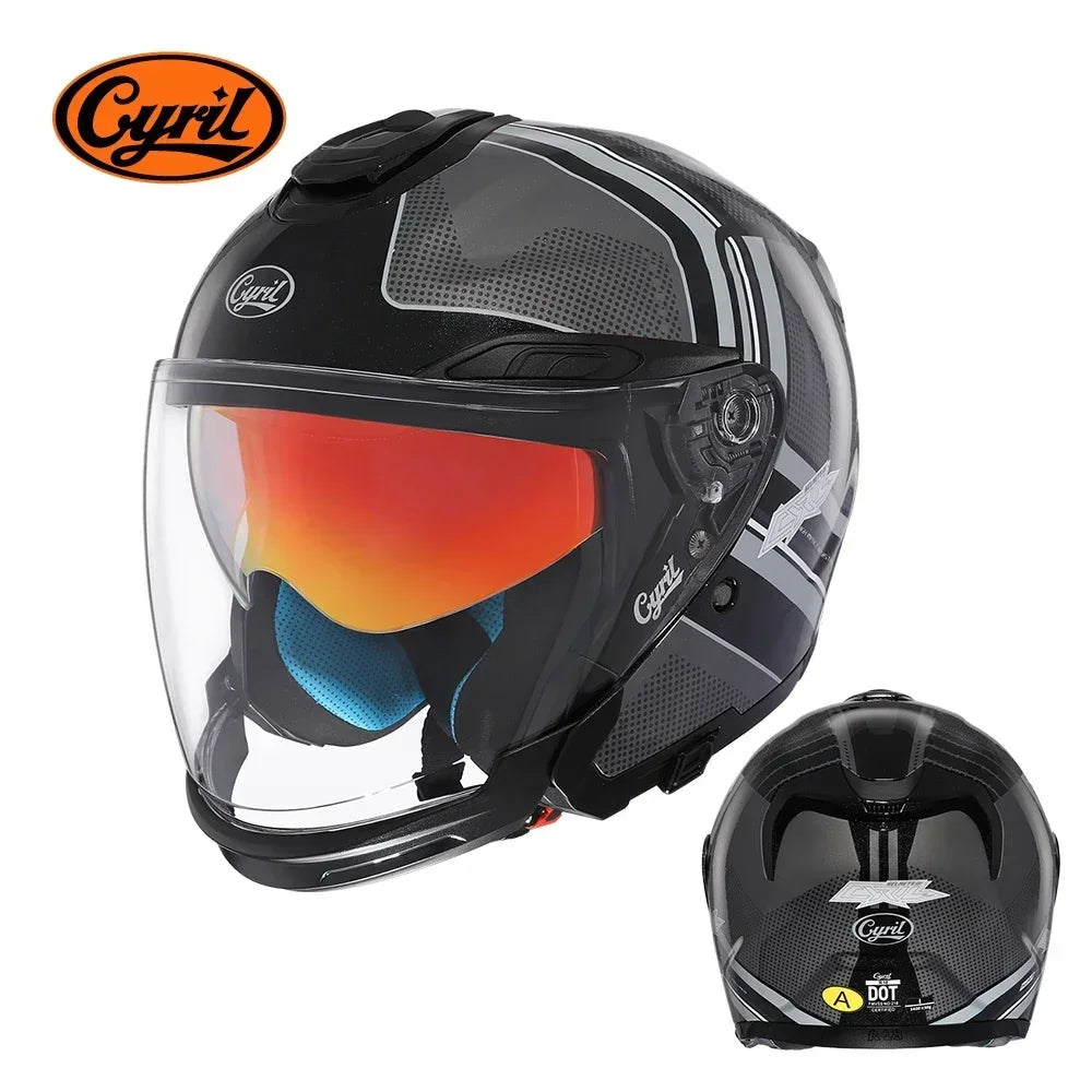 CYRIL R18 Open Face Motorcycle Helmet 3/4 Dual Visor Moto Helmet for Adult Men Women Dot Approved
