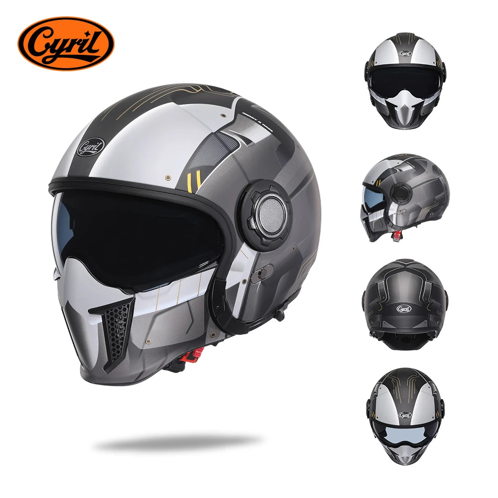 Open Face Full Face Motorcycle Helmet Double Lens Modular Helmet Man Woman Retro Moto Helmet DOT ECE APPROVED CYRIL OP12A