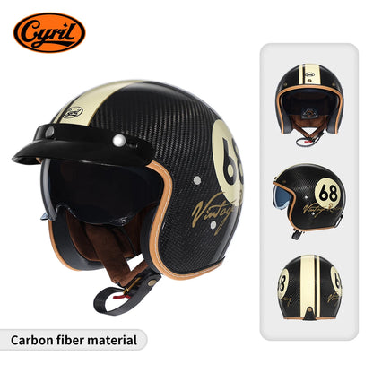 Lightweight Carbon Fiber Open Face Motorcycle Helmets Half Retro 3/4 Helmet for Man and Women DOT Approved CYRIL Casque Moto