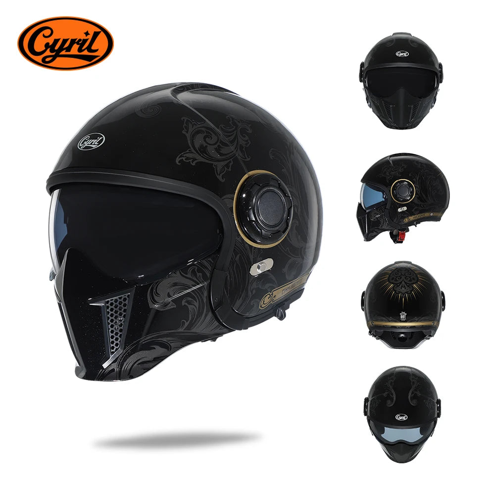 Full Face Open Face Motorcycle Helmet Double Lens Modular Helmet DOT ECE APPROVED CYRIL OP12A Man Woman Retro Moto Helmet