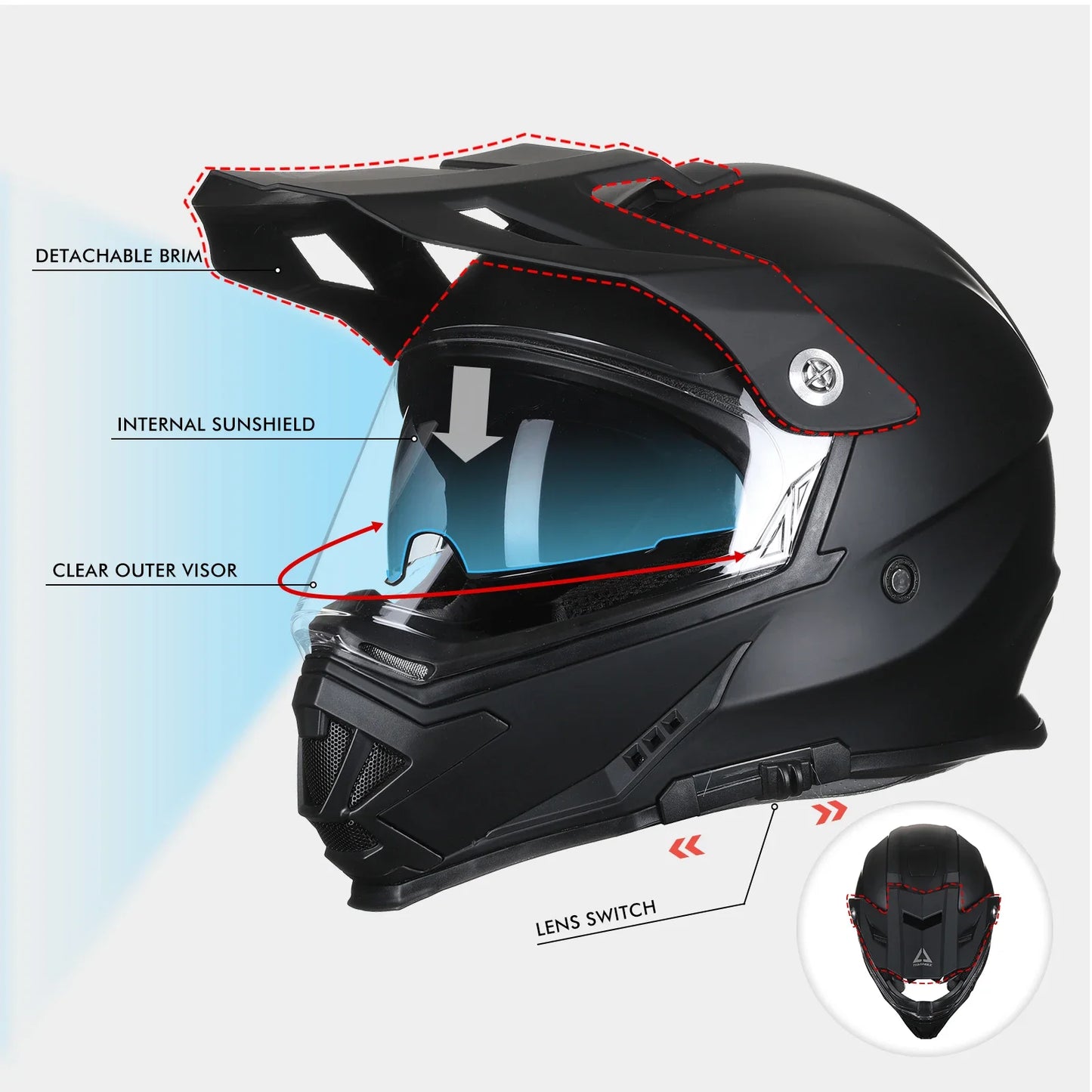 Full Face Motorcross Dirt Bike Helmets Dual Sports Helmet for Man and Women Can Be Installed GOPRO DOT Approved Triangle AH609