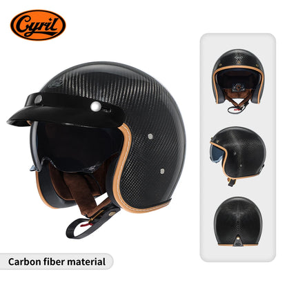 Lightweight Carbon Fiber Open Face Motorcycle Helmets Half Retro 3/4 Helmet for Man and Women DOT Approved CYRIL Casque Moto