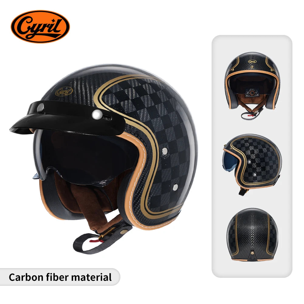 Lightweight Carbon Fiber Open Face Motorcycle Helmets Half Retro 3/4 Helmet for Man and Women DOT Approved CYRIL Casque Moto