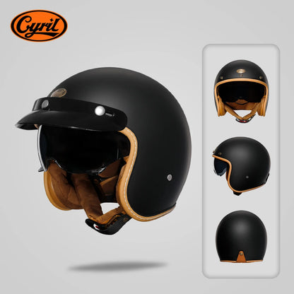Retro 3/4 Open Face Half Motorcycle Helmet CYRIL B206 Lightweight Adult Vantage Jet Helmet for Men Women DOT ECE Approved