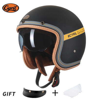 Retro 3/4 Open Face Half Motorcycle Helmet CYRIL B206 Lightweight Adult Vantage Jet Helmet for Men Women DOT ECE Approved