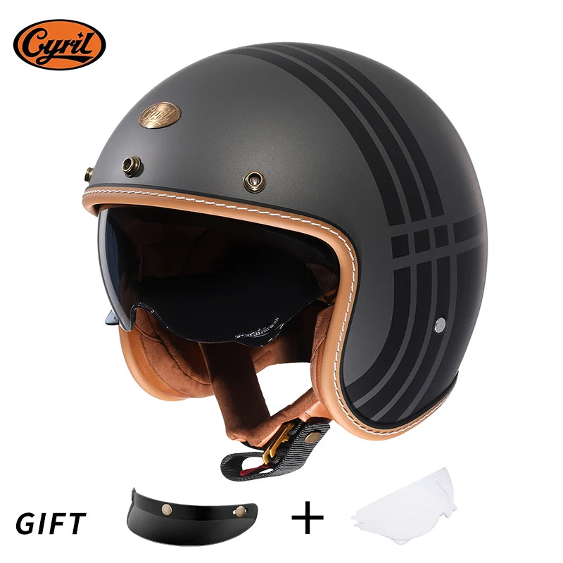Retro 3/4 Open Face Half Motorcycle Helmet CYRIL B206 Lightweight Adult Vantage Jet Helmet for Men Women DOT ECE Approved