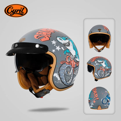 Retro 3/4 Open Face Half Motorcycle Helmet CYRIL B206 Lightweight Adult Vantage Jet Helmet for Men Women DOT ECE Approved