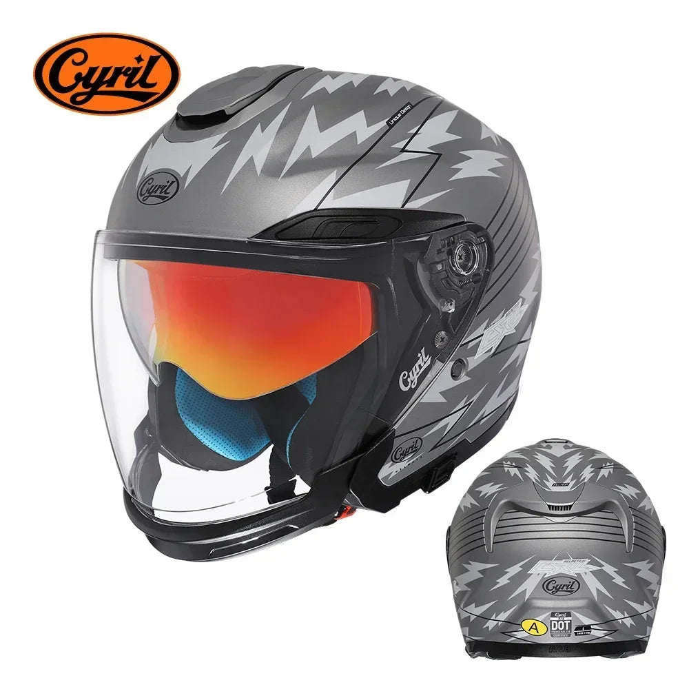 CYRIL R18 Open Face Motorcycle Helmet 3/4 Dual Visor Moto Helmet for Adult Men Women Dot Approved