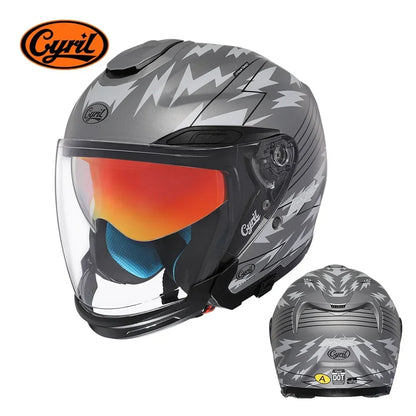 CYRIL R18 Open Face Motorcycle Helmet 3/4 Dual Visor Moto Helmet for Adult Men Women Dot Approved