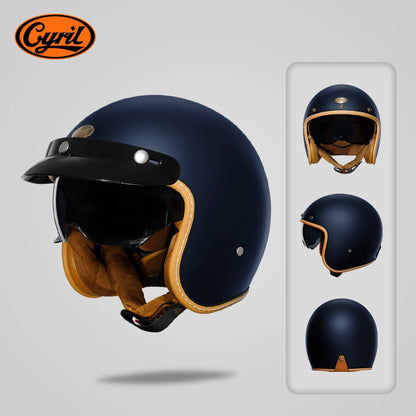 Retro 3/4 Open Face Half Motorcycle Helmet CYRIL B206 Lightweight Adult Vantage Jet Helmet for Men Women DOT ECE Approved