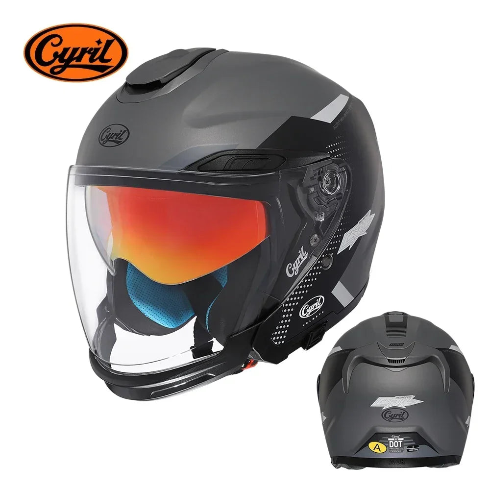 CYRIL R18 Open Face Motorcycle Helmet 3/4 Dual Visor Moto Helmet for Adult Men Women Dot Approved