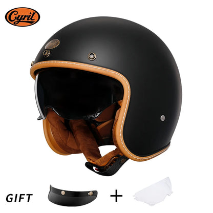 Retro 3/4 Open Face Half Motorcycle Helmet CYRIL B206 Lightweight Adult Vantage Jet Helmet for Men Women DOT ECE Approved