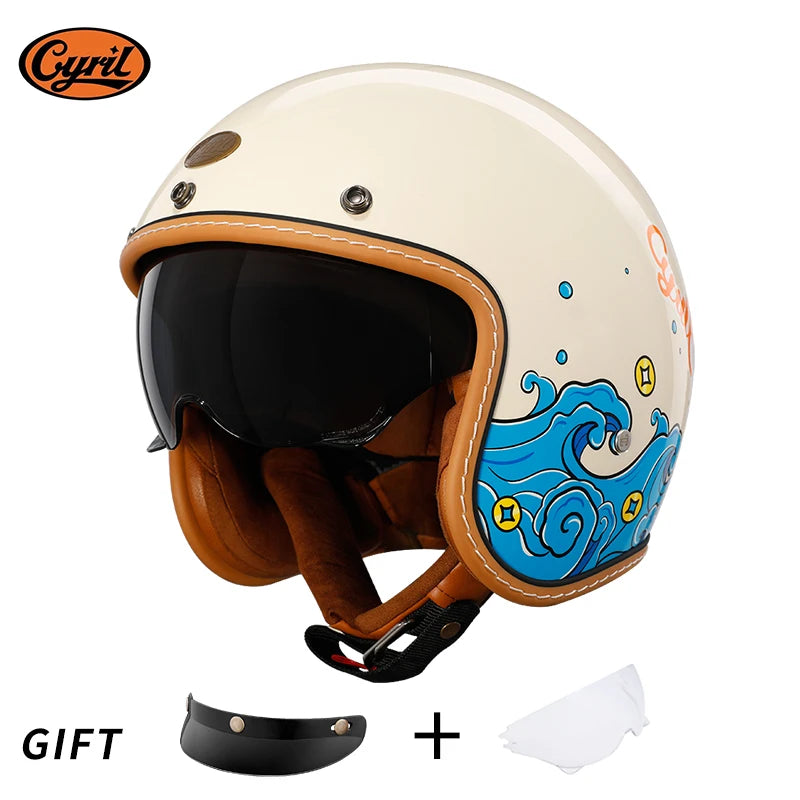 Retro 3/4 Open Face Half Motorcycle Helmet CYRIL B206 Lightweight Adult Vantage Jet Helmet for Men Women DOT ECE Approved