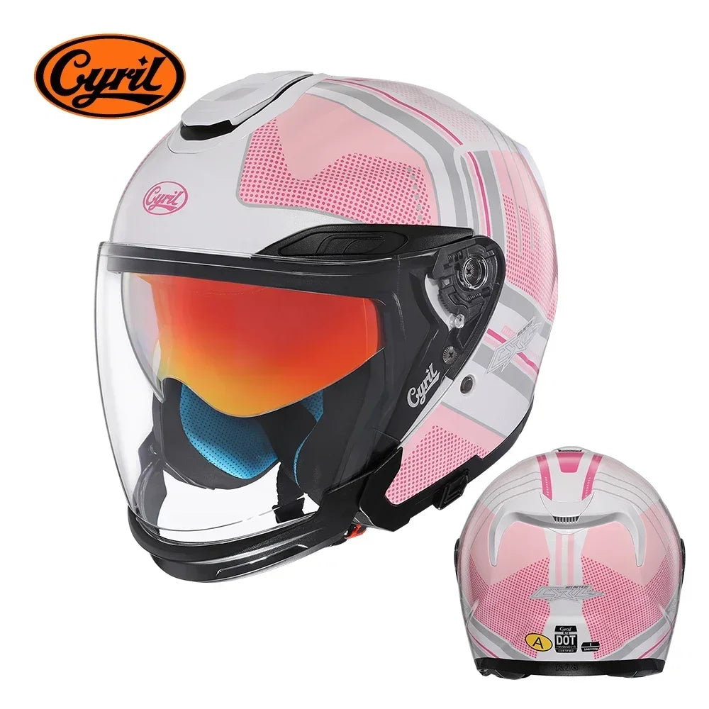 CYRIL R18 Open Face Motorcycle Helmet 3/4 Dual Visor Moto Helmet for Adult Men Women Dot Approved