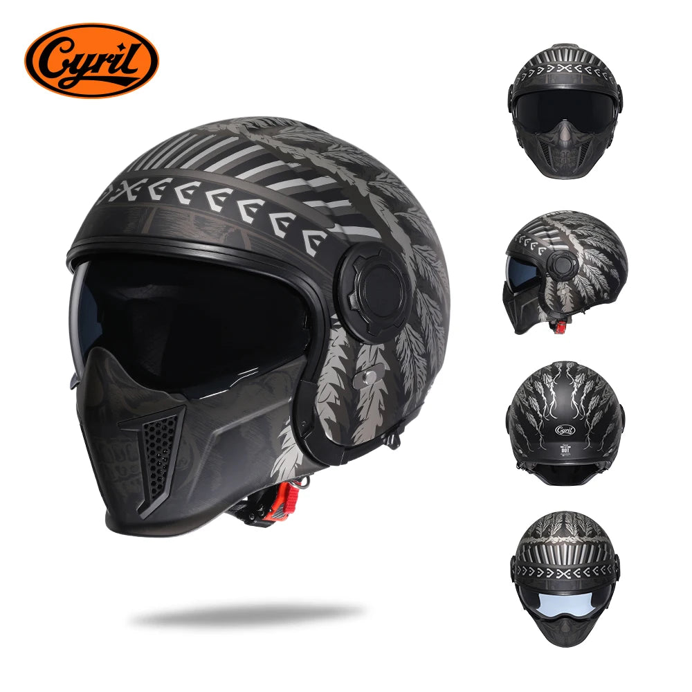 Open Face Full Face Motorcycle Helmet Double Lens Modular Helmet Man Woman Retro Moto Helmet DOT ECE APPROVED CYRIL OP12A