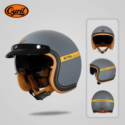 Retro 3/4 Open Face Half Motorcycle Helmet CYRIL B206 Lightweight Adult Vantage Jet Helmet for Men Women DOT ECE Approved