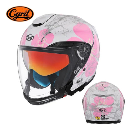 CYRIL R18 Open Face Motorcycle Helmet 3/4 Dual Visor Moto Helmet for Adult Men Women Dot Approved