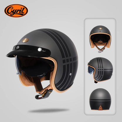 Retro 3/4 Open Face Half Motorcycle Helmet CYRIL B206 Lightweight Adult Vantage Jet Helmet for Men Women DOT ECE Approved
