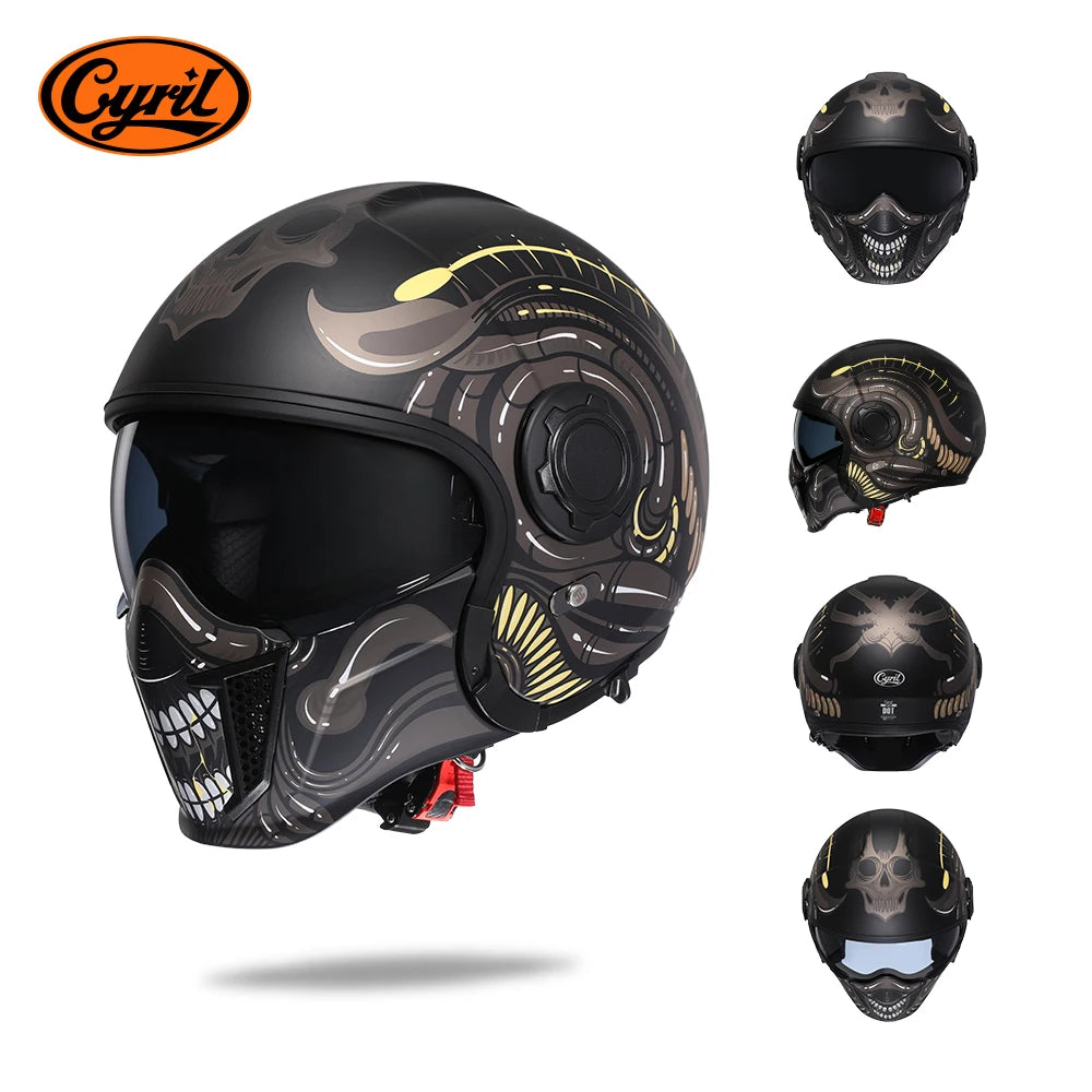 Full Face Open Face Motorcycle Helmet Double Lens Modular Helmet DOT ECE APPROVED CYRIL OP12A Man Woman Retro Moto Helmet