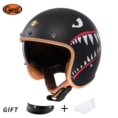Retro 3/4 Open Face Half Motorcycle Helmet CYRIL B206 Lightweight Adult Vantage Jet Helmet for Men Women DOT ECE Approved