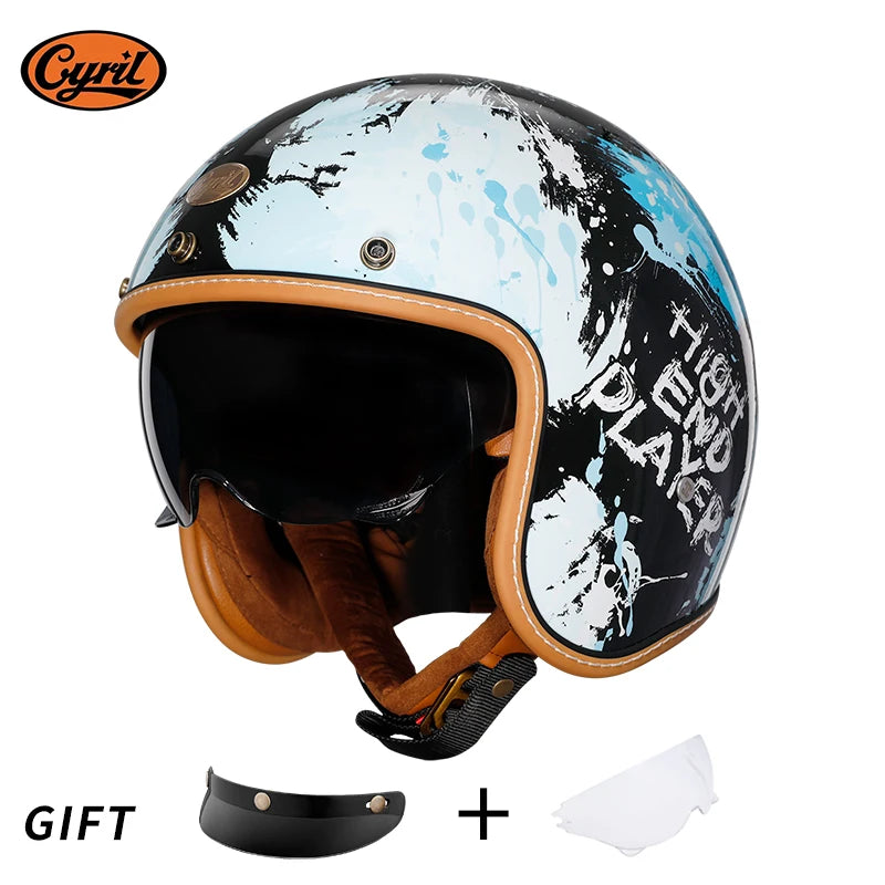 Retro 3/4 Open Face Half Motorcycle Helmet CYRIL B206 Lightweight Adult Vantage Jet Helmet for Men Women DOT ECE Approved